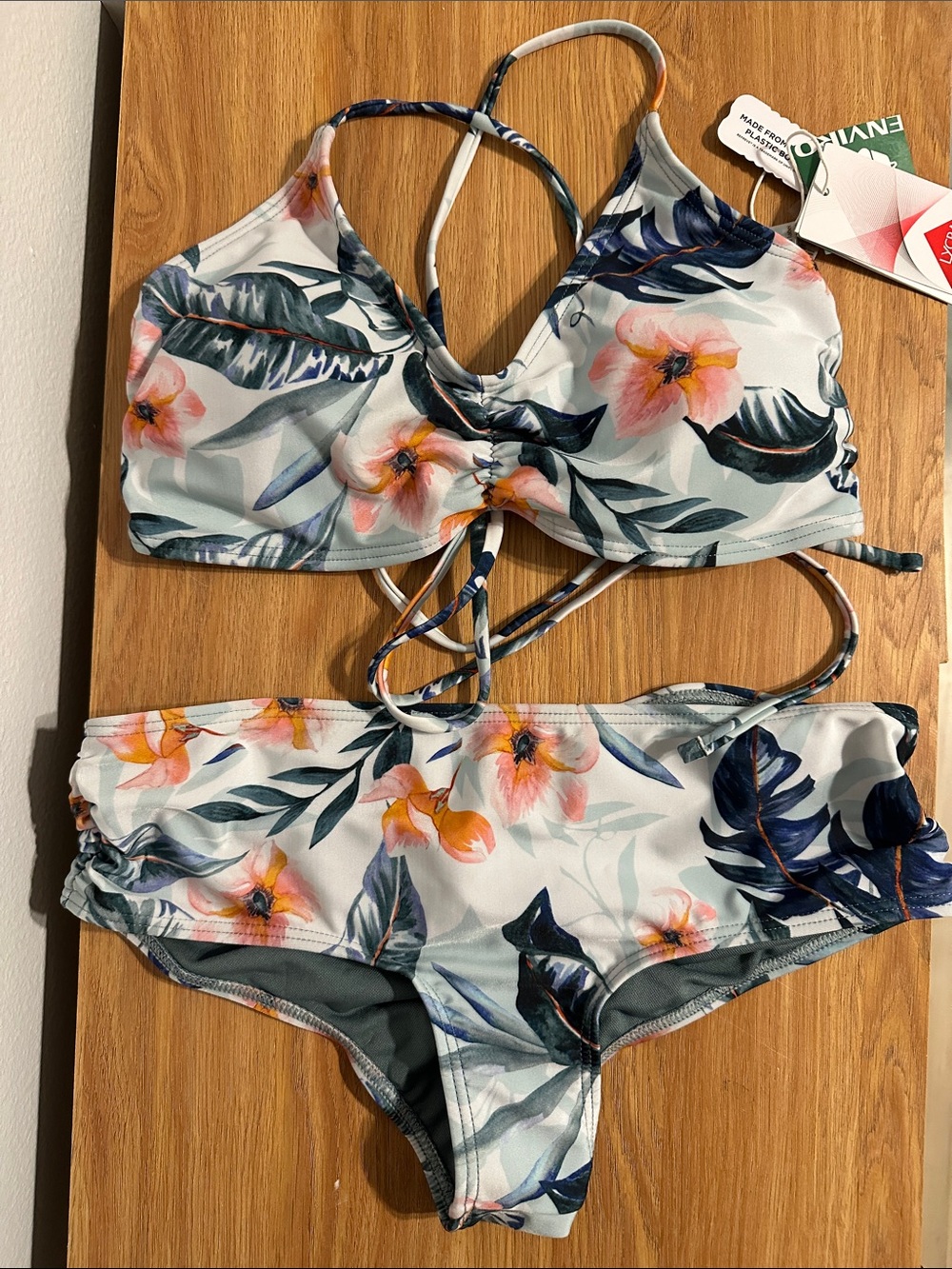 Floral Tie-Back Bikini Set in White with Pink Flowers
